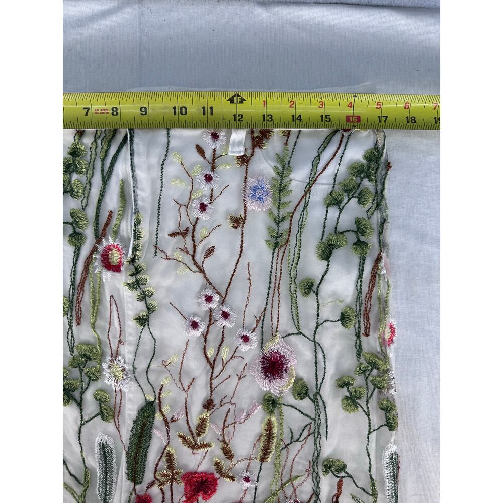 Hydraulic Women sz 12 White Skirt Embroidered Mesh Overlay Floral BOHO Botanical - Picture 6 of 8